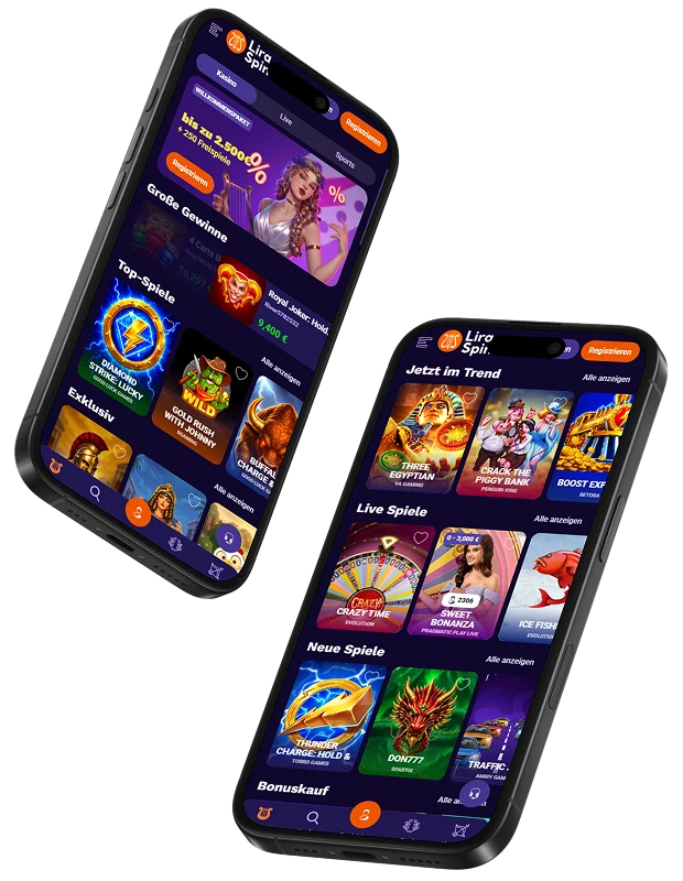 LiraSpin Casino App auf mobilen Geräten mit Spielen und Bonusangeboten