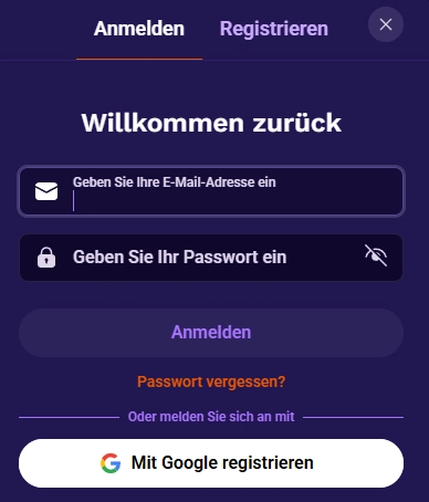LiraSpin Casino Login mit E-Mail-Adresse und Passwort